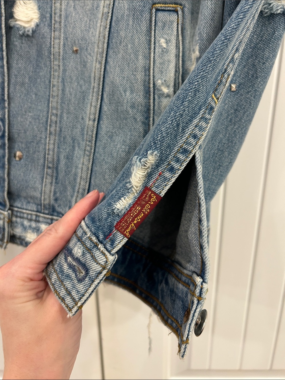 NWT! 7 For All Mankind Oversized Distressed Denim Jacket With All Over Studs! M! - Picture 8 of 16
